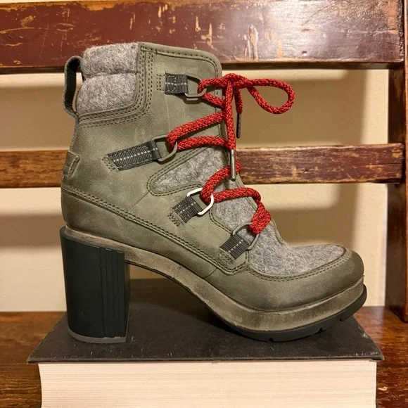 SOREL Blake Lace Quarry Waterproof Hiker Bootie Quarry Gray Red Laces - Picture 3 of 15